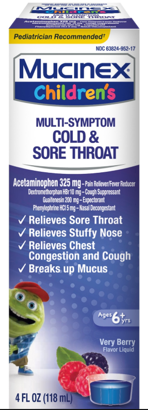 MUCINEX Childrens MultiSymptom Liquid  Cold  Sore Throat Very Berry Discontinued